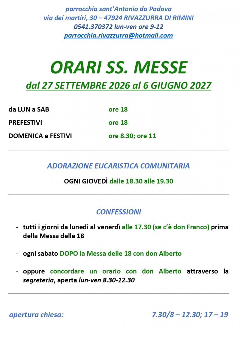 ORARI SS.MESSE 2026-2027